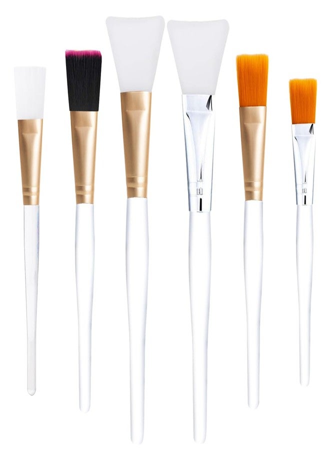 Tegelrying Facial Mask Brush,6 Pieces Soft Face Brushes Mud Mask Applicator Clear Handle for Applying Sleeping Mask,DIY Clay Mask,Body Lotion,Eye Peel Women Girls Makeup Tools,Gold and Silver - Image 1